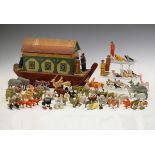 19th Century Black Forest painted pine model of Noah's Ark with approximately 130 figures, length of