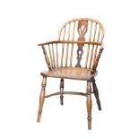 19th Century ash and elm low hoop back Windsor elbow chair, North East Midlands/Nottinghamshire