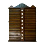 Early 20th Century mahogany billiard score board by George Wright & Co, 47cm x 35.5cm Condition: The