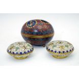 Japanese cloisonné ovoid box and cover having floral decoration on a sparkle ground, 8.5cm x 7.5cm