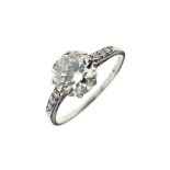 Diamond single stone ring, stamped 'Platinum', the transitional brilliant cut calculated as weighing