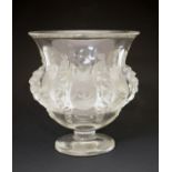 Lalique clear and frosted glass Dampierre pattern vase, of urn shape form, standing on a circular