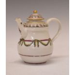 18th Century Bristol porcelain teapot of bulbous baluster form, decorated with green swags and