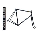 Eddy Merckx steel racing cycle frame (resprayed in black and bearing Chas Bland transfers), having