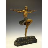 Pierre Le Faguays (French 1892-1962) - Art Deco cold painted and gilt bronze figure - Dancer With