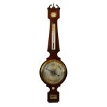 19th Century mahogany wheel barometer by W. Gilbert of London, having a swan neck pediment, engraved