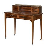 Edwardian string inlaid and crossbanded mahogany Bonheur du jour, the raised back with brass