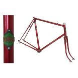 Hobbs of Barbican Reynolds 531 lugless steel racing cycle frame in metallic burgundy with gold