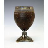 George III coconut shell and silver cup, one side carved with the arms of Frederick Augustus