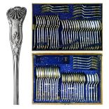 George V canteen of silver Kings pattern cutlery, comprising: thirty-six dessert forks, twelve table