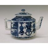 Chinese porcelain teapot of circular form having blue and white painted decoration in the Kangxi