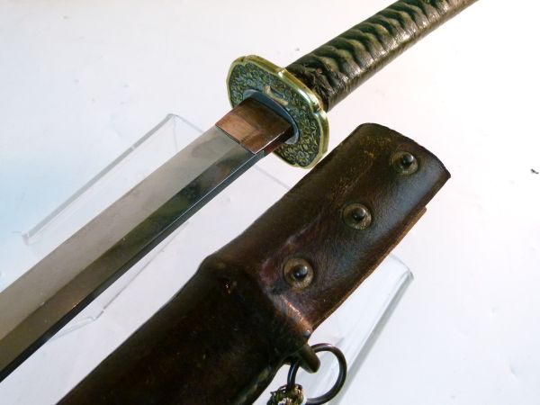 Japanese officers Katana, with braid bound shark skin covered grip and military pattern brass - Image 5 of 10