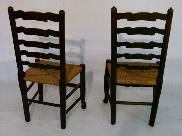 Matched set of six 19th Century ash and oak ladder back dining chairs, each having a rush seat and - Image 4 of 6