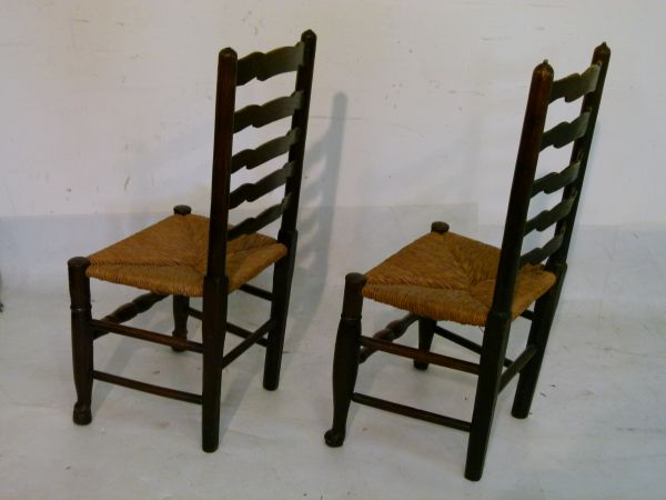 Matched set of six 19th Century ash and oak ladder back dining chairs, each having a rush seat and - Image 5 of 6