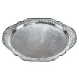 Edward VII heavy silver tray of oval form having an elaborate neo classical pierced border, makers