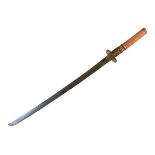 Japanese style sword Katana, the wooden grip missing its binding, but with pommel and four