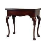 George III mahogany rectangular fold over supper table standing on cabriole supports, 82cm wide