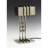 W.M.F. silver plated desk lamp having a rectangular canopy supported by three vertical bars