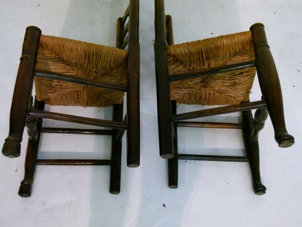Matched set of six 19th Century ash and oak ladder back dining chairs, each having a rush seat and - Image 6 of 6