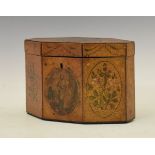 George III octagonal tea caddy, the front centre panel having an applied printed reserve, the