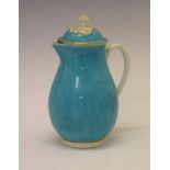 18th Century Worcester sparrow beak jug and cover, having a gilt highlighted turquoise glaze,