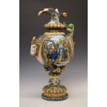 Large 19th Century Naples majolica ewer by Gaetano Battaglia for Raffaele Mosca, having painted