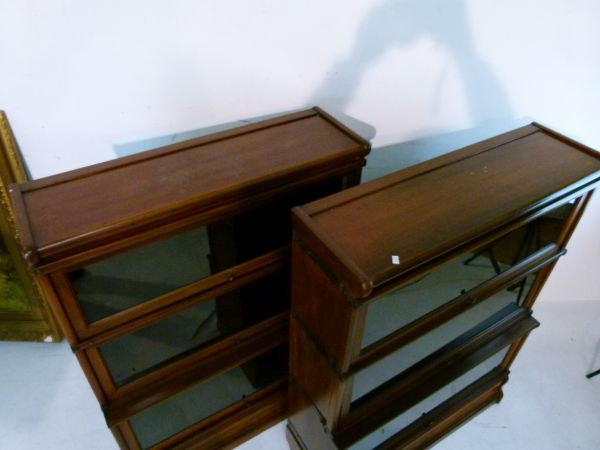 Pair of early 20th Century Globe Wernicke mahogany three tier sectional bookcases, each fitted up- - Image 5 of 7