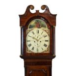 19th Century oak and mahogany longcase clock by Thomas Waldie of Blyth, the hood with swan neck