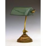 Vintage brass adjustable desk lamp having a green enamel shade, 36cm high Condition: This lamp has