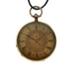 Anonymous - Fob watch, stamped 'K' and '18', gold dial with black Arabic numerals and hands, the