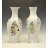 Two Chinese Famille Rose baluster shaped vases, each having polychrome painted decoration