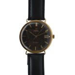 Omega - Genève gentleman's 9ct gold automatic wristwatch having a black 'Tropical' dial with date,