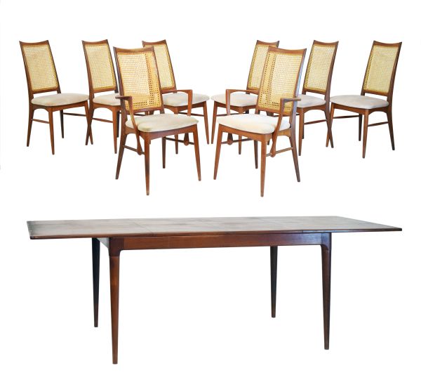 Modern Design - Danish teak nine piece dining suite comprising: eight chairs by Koefoeds Hornslet,