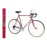 Claude Butler Reynolds 531 steel framed racing cycle in red with white transfers, fitted apex