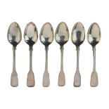 Set of six George IV silver Fiddle Thread pattern teaspoons, maker Thomas Barker, London 1824/