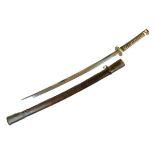 Japanese officers Katana, with braid bound shark skin covered grip and military pattern brass