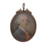 Jeremiah Meyer (1735-1789) - Oval miniature - Portrait of a gentleman, unsigned, 4cm x 3.5cm, gold