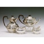 George V silver four piece tea service of oval form, makers Lee & Wigfull, Sheffield 1926 and