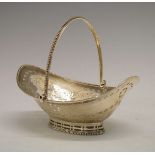 George III silver oval sweetmeat basket having pierced and engraved decoration, beaded swing