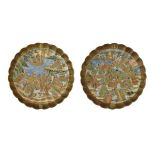 Pair of Satsuma earthenware moulded fluted plates, each decorated with the Rakan in a landscape