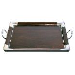 Early 20th Century Chinese export silver mounted hardwood two handled rectangular tray having oval