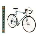 Peugeot Reynolds 531 steel framed touring cycle in metallic turquoise with gold and black decals,