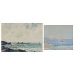 Samuel John Lamorna Birch (1869-1955) - Two watercolour sketches - Coastal views with sailing