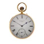 Geo Carley & Co, 30 Ely Place, London - 18ct gold open faced pocket watch, the signed white enamel