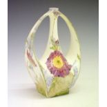 Rozenburg eggshell porcelain two handled vase having typical stylised foliate decoration in pastel