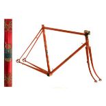 Claud Butler steel racing cycle frame having lugless construction in metallic red with gold decals