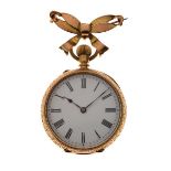 Anonymous - 18ct gold fob watch, with white enamel dial, black Roman numerals, and hands, the four