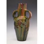 Large Elton Ware baluster shaped vase having two wide loop handles and typical stylised floral