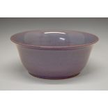 Large Chinese bowl having a Jun type speckled glaze in pink, lilac and pale blue, unmarked, 42.