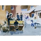 John Yardley (b.1933) - Watercolour - Pete Allen At The Five Alls, being a study of a jazz band,